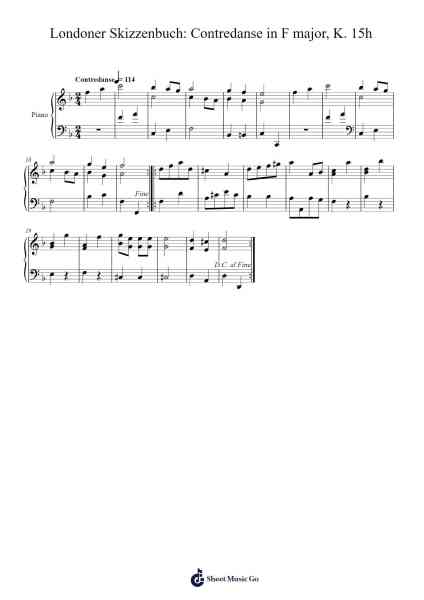 Contredanse in F Major, K. 15h Sheet Music by Wolfgang Amadeus Mozart-Arr.Yorkkim
