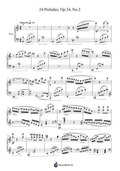 24 Preludes, Op. 34, No. 2 in A Minor Sheet Music by Dmitri Shostakovich-Arr.Subill