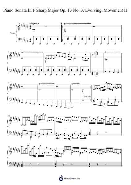 Piano Sonata In F Sharp Major Op. 13 No. 3, Evolving, Movement II Sheet Music by Charles Evans-Arr.Beardfaithe Kirkbia