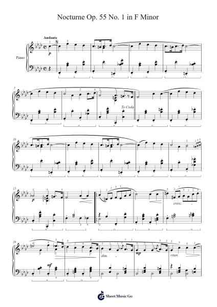 Nocturne Op. 55 No. 1 in F Minor Sheet Music by Frédéric Chopin-Arr.Thodorece