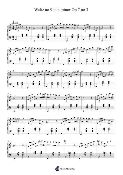 Waltz no 9 in a minor Op 7 no 3 樂譜由 Lylins Earlnions - 編曲 Pubey