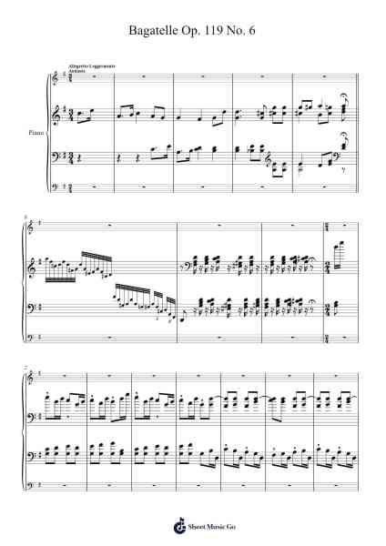 Bagatelle in G Major, Op. 119, No. 6 Sheet Music by Ludwig van Beethoven-Arr.Xedred