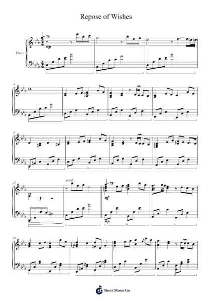 Repose of Wishes Musica per pianoforte di even if TEMPEST - Arr.Jonestor
