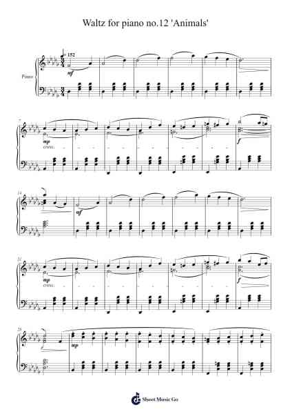 Waltz for Piano No. 12 "Animals" Sheet Music by above170iq2-Arr.Caelance