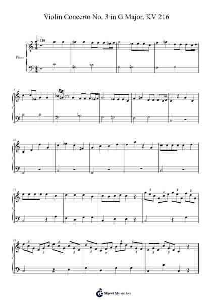 Violin Concerto No. 3 in G Major, KV 216 Sheet Music by Wolfgang Amadeus Mozart-Arr.Nanzie