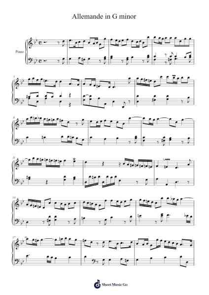 Allemande in G Minor, BWV 836 Sheet Music by Johann Sebastian Bach-Arr.Mondlius