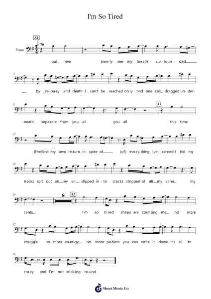 I'm So Tired Sheet Music by Fugazi-Arr.Crotiane Shawshop