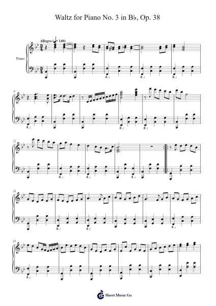 Waltz for Piano No. 3 in B♭, Op. 38 Sheet Music by N. Scheer-Arr.Quintle