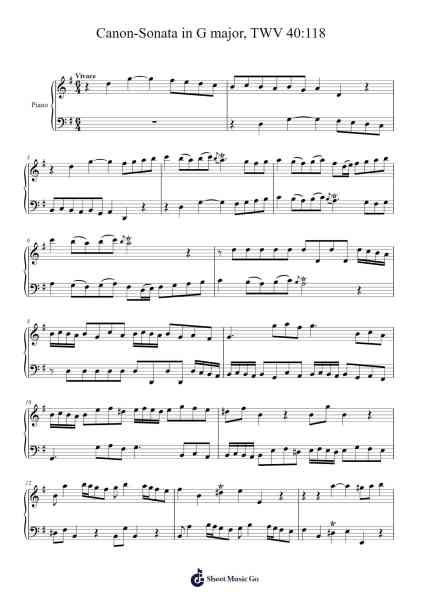 Canon-Sonata in G Major, TWV 40:118: I. Vivace Sheet Music by Georg Philipp Telemann-Arr.Hilltim Moobright