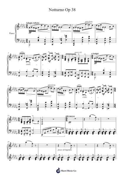 Notturno Op. 38 Sheet Music by Blagoje Bersa-Arr.Wattkeith Louichild
