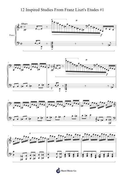 12 Inspired Studies From Franz Liszt's Etudes #1 L. 10 Sheet Music by Loudan Stephen Alexenov Stradinoff-Welkinstein-Arr.Kerrdutt Anda