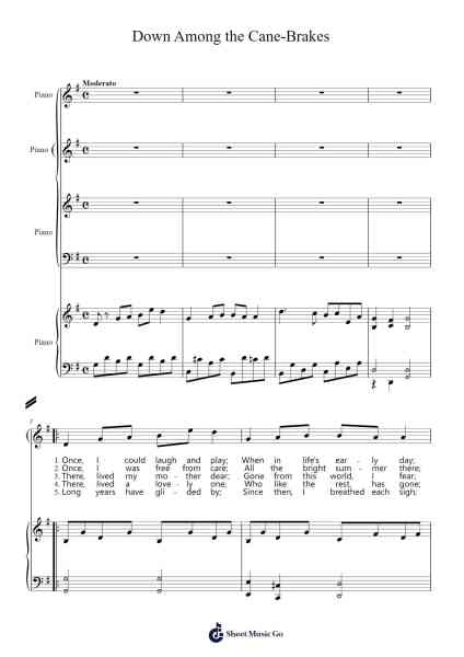 Down Among the Cane-Brakes Sheet Music by Stephen Collins Foster-Arr.Francesphrey Faholmes