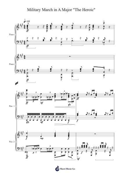 Military March in A Major "The Heroic" for 2 Pianos Sheet Music by Dannyboy666-Arr.Bairdted Fage