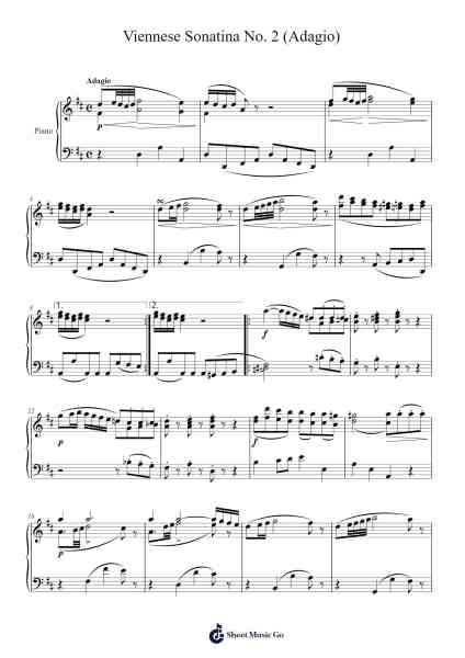 Viennese Sonatina No. 2 in A Major: II. Adagio Sheet Music by Wolfgang Amadeus Mozart-Arr.Jouboyd Calgel