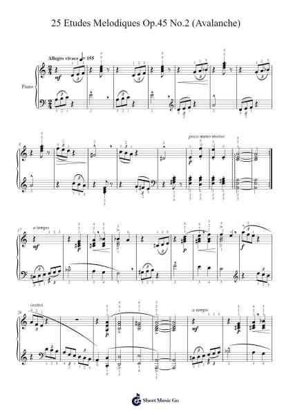 25 Etudes Melodiques, Op. 45: No. 2, Avalanche Sheet Music by Stephen Heller-Arr.Prupert Cookegram