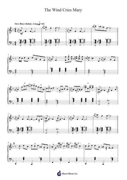 The Wind Cries Mary Sheet Music by Jimi Hendrix-Arr.Odemick