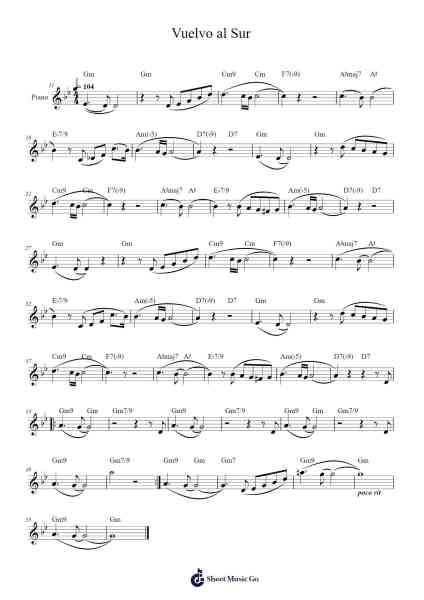 Vuelvo al Sur Sheet Music by Astor Piazzolla-Arr.Bergdrew Browningthur