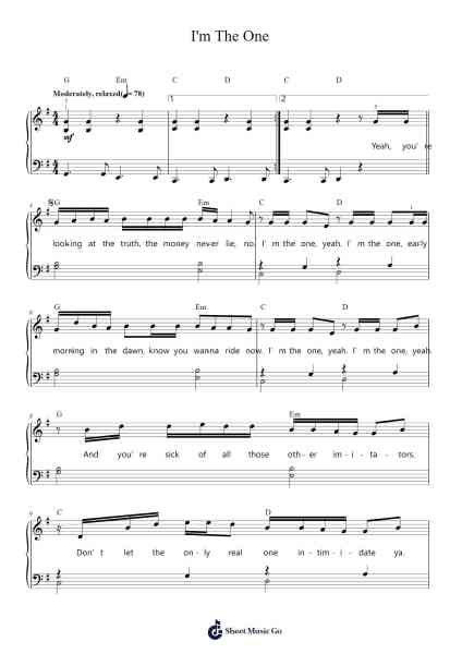 I'm The One Sheet Music by DJ Khaled-Arr.Joejosh Demptout