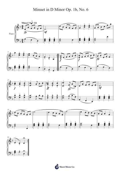 8 Minuets for Pianoforte: Minuet in D Minor, Op. 1b, No. 6 Sheet Music by Emile Joseph Tromp-Arr.Davexy Tykins