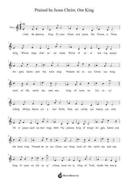 Praised be Jesus Christ, Our King Sheet Music by W.H. Grattan Flood-Arr.Chloemen O'Cazie