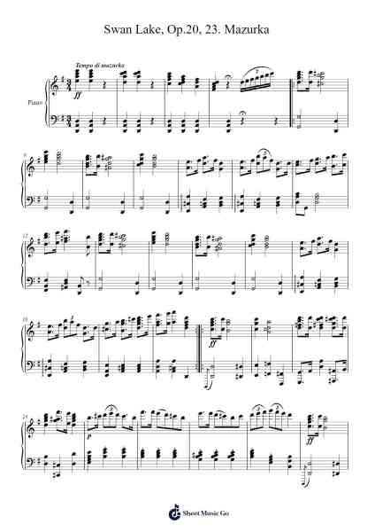 Swan Lake, Op. 20: Act III, No. 23. Mazurka Sheet Music by Pyotr Ilyich Tchaikovsky-Arr.Wescan