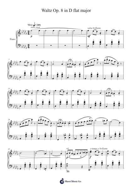 Waltz Op. 8 in D flat major Sheet Music by Stra-Arr.Earlram