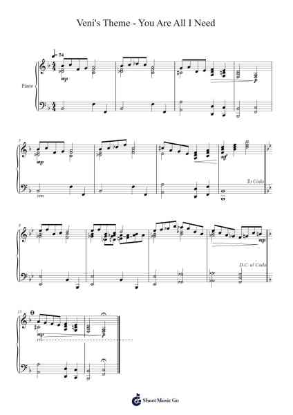 Veni's Theme - You Are All I Need Sheet Music by Aaron Cadam Samuels-Arr.Sibylmos Fordridge