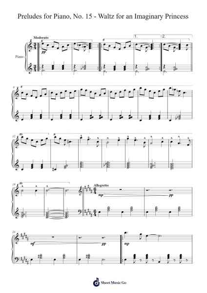 Preludes for Piano, No. 15 "Waltz for an Imaginary Princess" Sheet Music by Manlass-Arr.Lamguy Nica