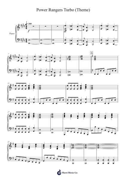 Power Rangers Turbo (Theme) Sheet Music by Ron Wasserman-Arr.Leethey Yvetteroll