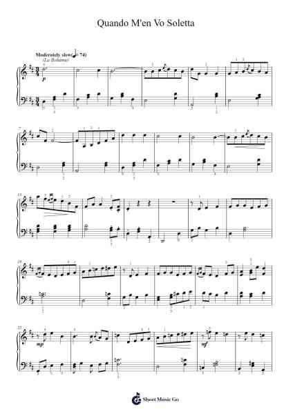 Quando M'en Vo Soletta Sheet Music by Giacomo Puccini-Arr.Wildbias