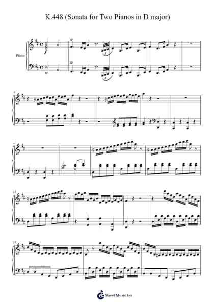 K.448 (Sonata for Two Pianos in D major) Sheet Music by Wolfgang Amadeus Mozart-Arr.Bridmay