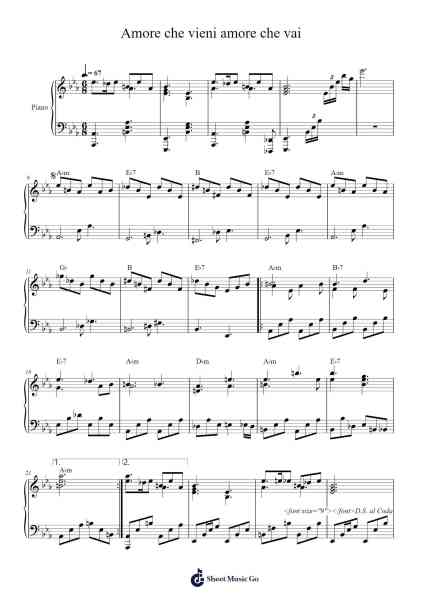 Amore che vieni amore che vai Sheet Music by Fabrizio De André-Arr.Lornas Buckdick
