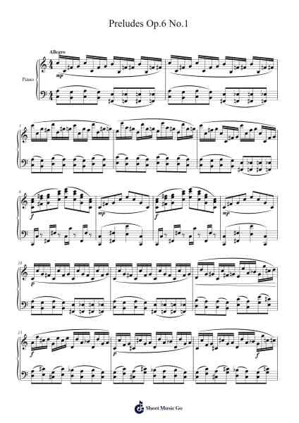 Preludes Op. 6 No. 1 Sheet Music by Kelning-Arr.Guygray