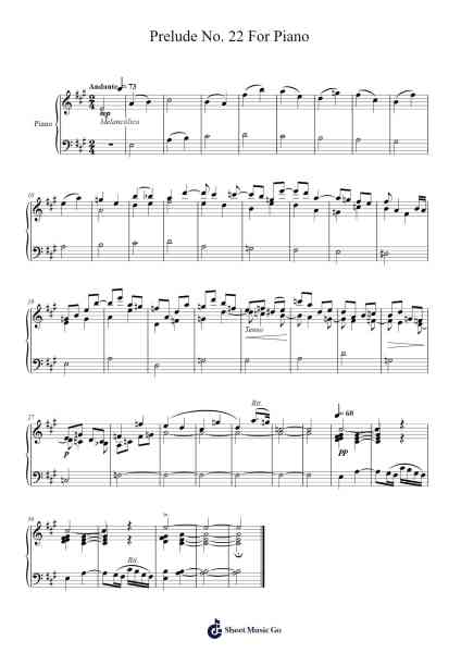 Prelude No. 22 For Piano Sheet Music by Eleazar Torres Gallegos-Arr.Invy