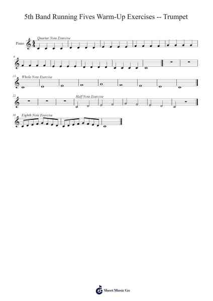 5th Band Running Fives Warm-Up Exercises -- Trumpet Sheet Music by Dingman-Arr.Krisbe Chadky
