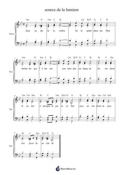 source de la lumiere Sheet Music by Unknown author-Arr.Feleste Johnren