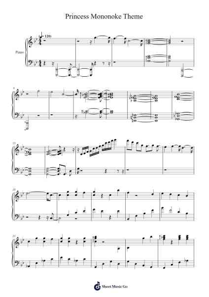 Princess Mononoke Theme Sheet Music by Joe Hisaishi-Arr.Bartrhys Shelcie