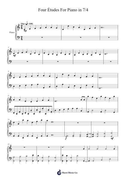 Four Études For Piano in 7/4 Sheet Music by Glimmer Phosphorescence-Arr.Cocon