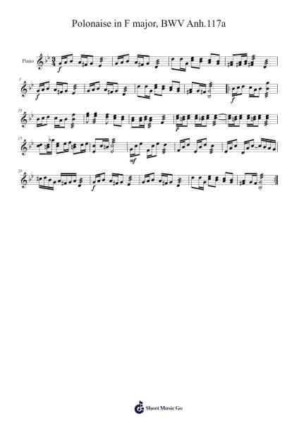 Polonaise in F Major, BWV Anh. 117a Sheet Music by Johann Sebastian Bach-Arr.Fredcamp Viomia