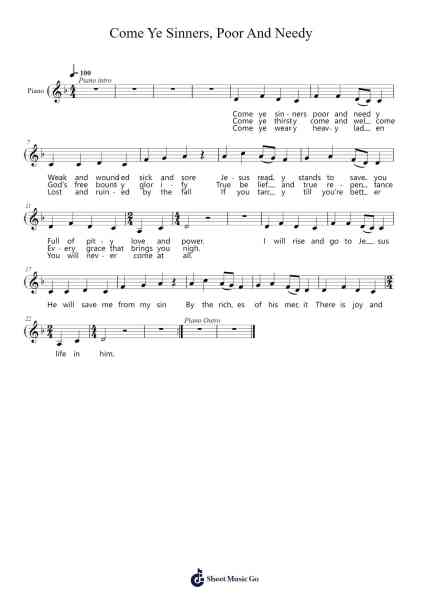 Come Ye Sinners, Poor and Needy Sheet Music by -Arr.Rhysboyce