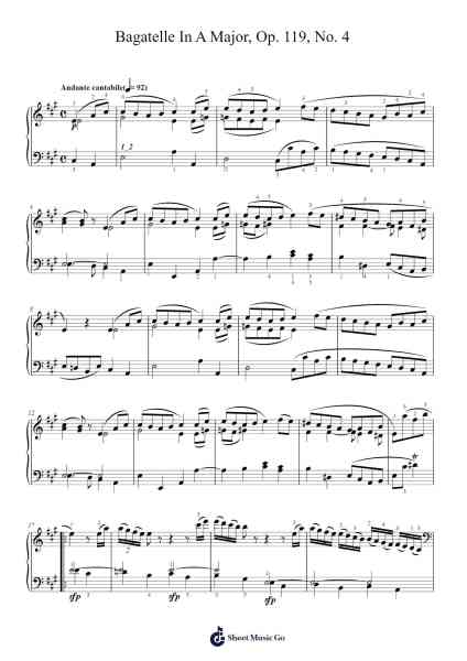 Bagatelle in A Major, Op. 119, No. 4 Sheet Music by Ludwig van Beethoven-Arr.Manbeard Lylaine