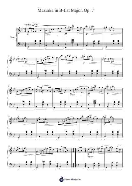 Mazurka in B-flat Major, Op. 7, No. 1 Sheet Music by Frédéric Chopin-Arr.Birwylde