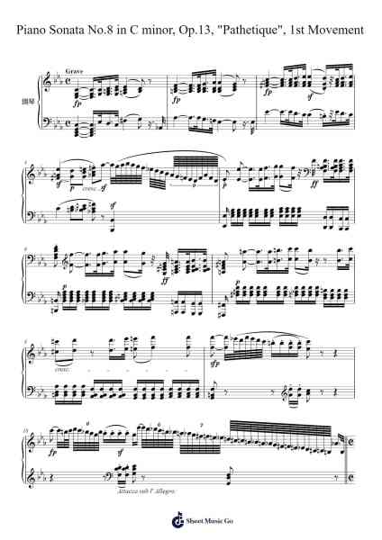 Piano Sonata No. 8 in C Minor, Op. 13, "Pathétique": I. Grave - Allegro di molto e con brio Sheet Music by Ludwig van Beethoven-Arr.Pritience