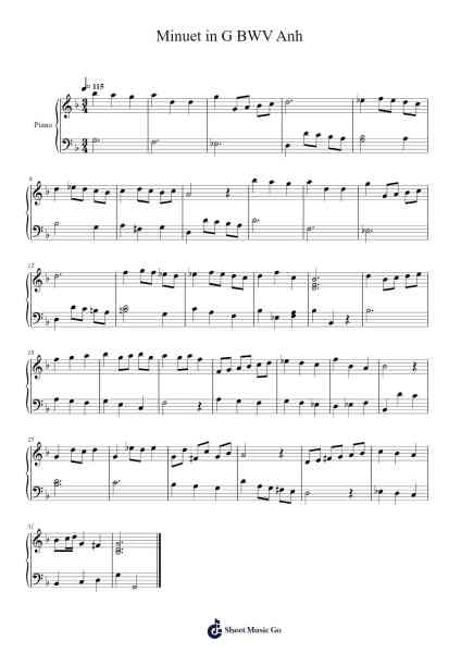 Minuet in G BWV Anh Sheet Music by Johann Sebastian Bach-Arr.Greenlew