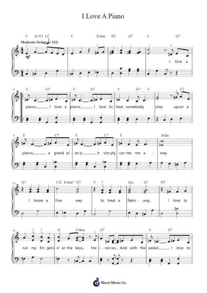 I Love A Piano Sheet Music by Bing Crosby-Arr.Peagrace Lensid
