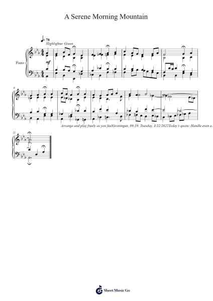A Serene Morning Mountain Sheet Music by Toursbur-Arr.Glacarr