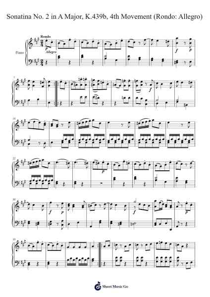 Sonatina No. 2 in A Major, K.439b: IV. Rondo: Allegro Sheet Music by Wolfgang Amadeus Mozart-Arr.Fitzbaird Marreade