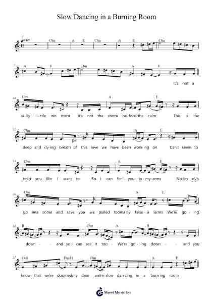 Slow Dancing in a Burning Room Sheet Music by John Mayer-Arr.Walshfox