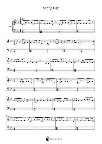Spring Day Sheet Music by BTS-Arr.Yvettepe