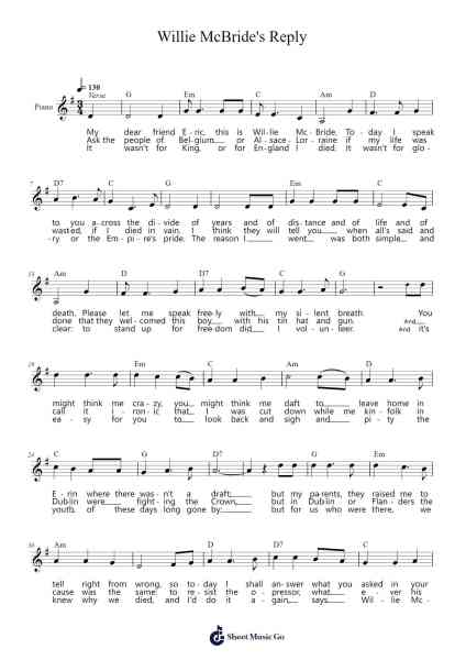 Willie McBride's Reply Sheet Music by Stephen L. Suffet-Arr.Fordlome